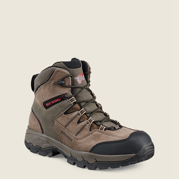 Red Wing Hiking Boots Grey Brown - Mens Truhiker - 6-inch Waterproof Safety Toe - 4056-ZKUWT